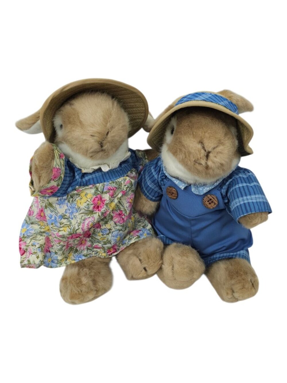 Dayton Hudson Petey Flossie Bunny Plush Pair Sunhat Floral Overalls Vintage 1992